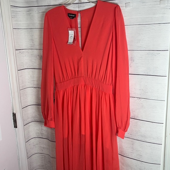 bebe Dresses & Skirts - Nwt BEBE SZ 8 Deep V Slit gown w/ shorts CORAL formal summer dress MAXI